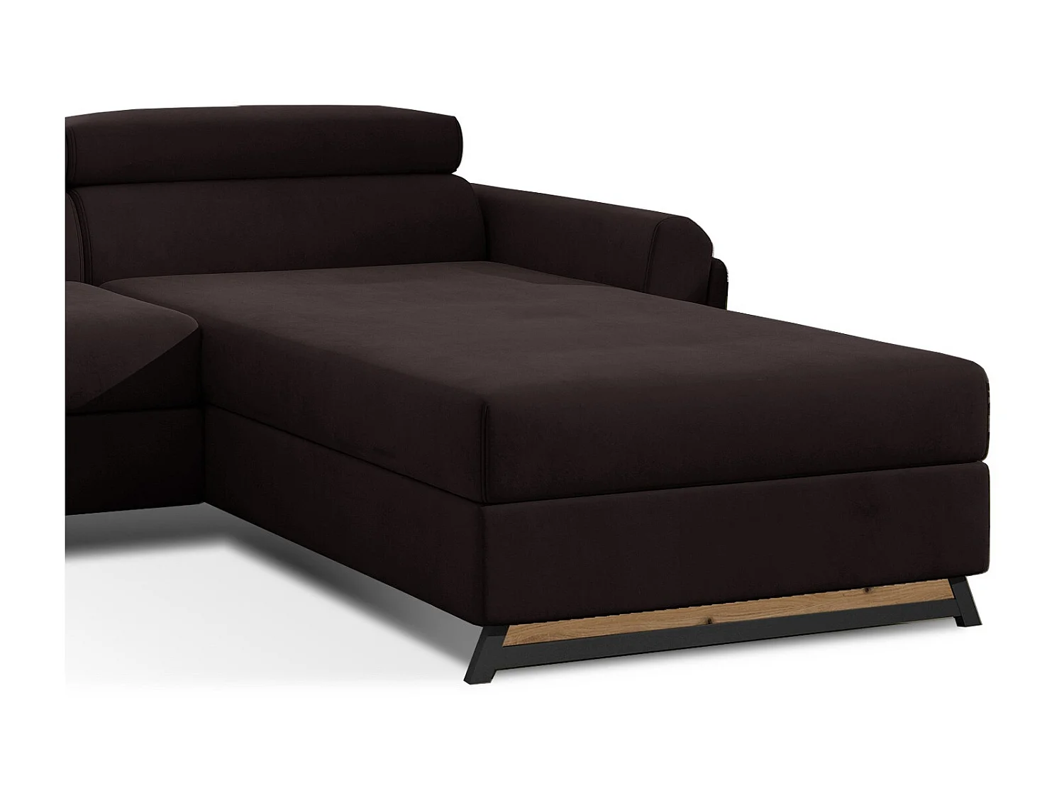 Canapé angle droit convertible velours marron foncé avec appuis-tête réglables Mazerali 300cm