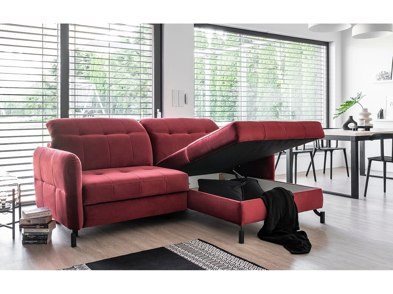 Canapé convertible angle droit avec têtières réglables tissu matelassé jaune Lory 225cm