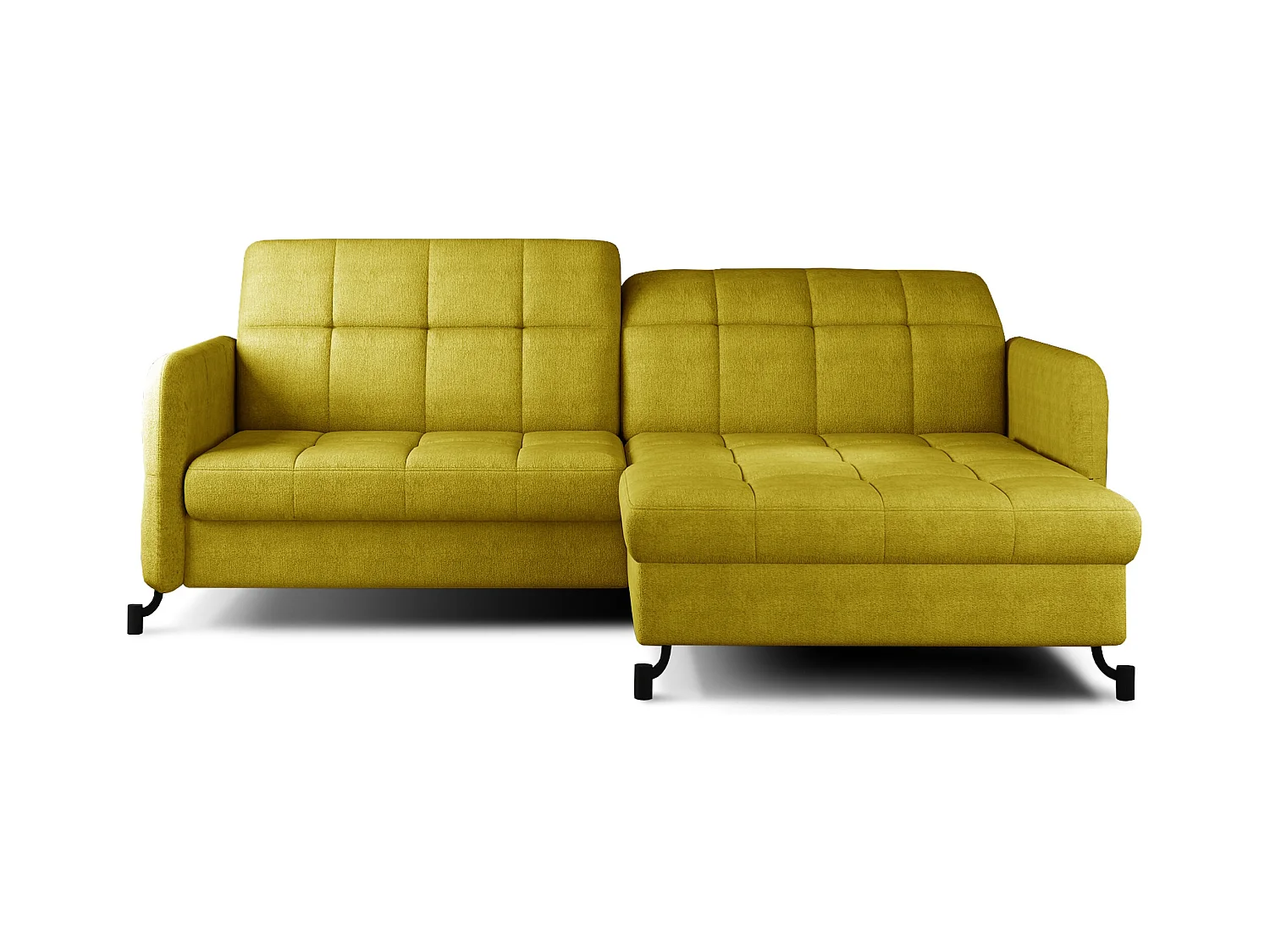 Canapé convertible angle droit avec têtières réglables tissu matelassé jaune Lory 225cm