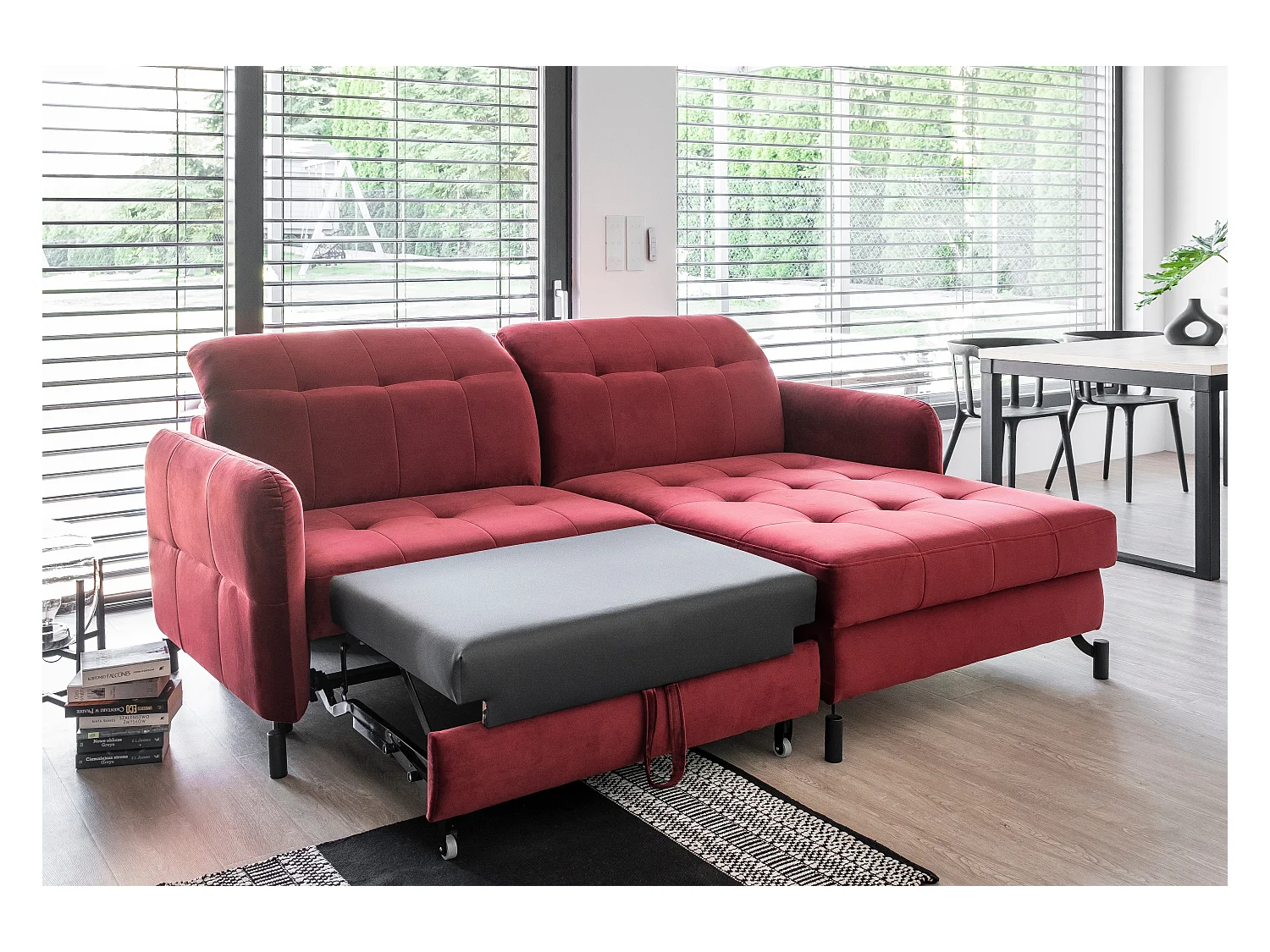 Canapé convertible angle droit avec têtières réglables tissu matelassé jaune Lory 225cm