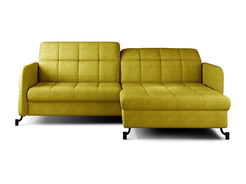 Canapé convertible angle droit avec têtières réglables tissu matelassé jaune Lory 225cm