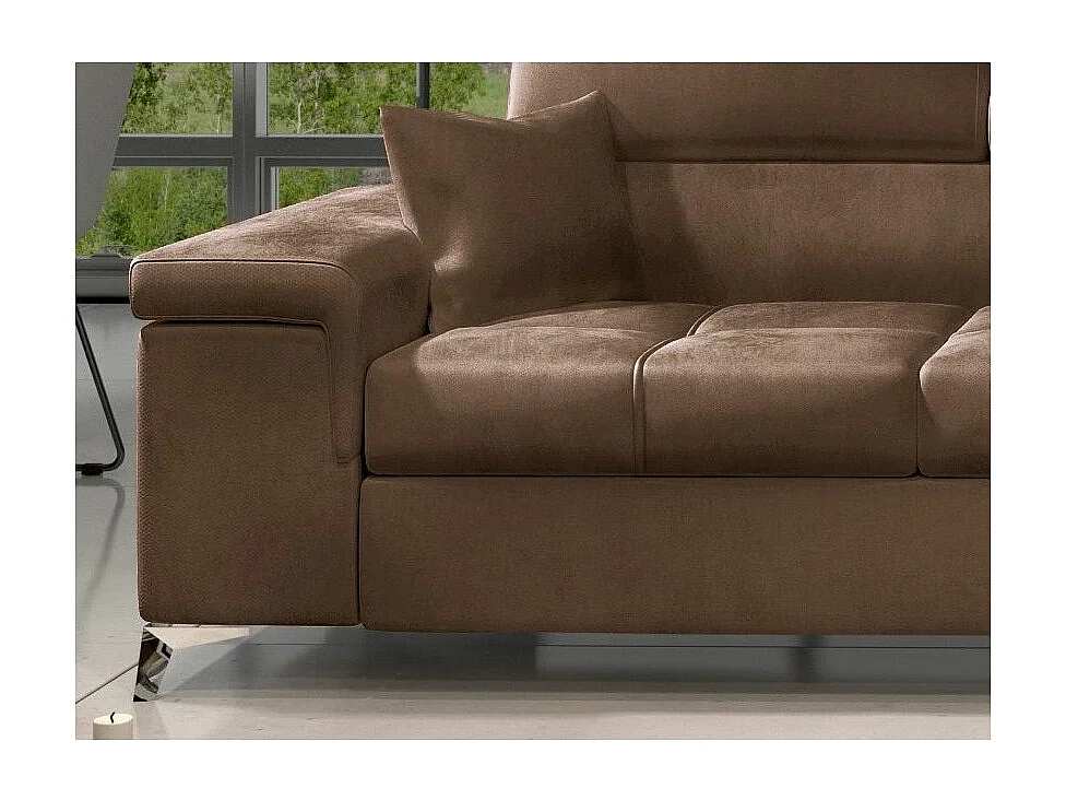 Fluwelen converteerbare hoekbank met verstelbare hoofdsteunen Rikaro 280 cm-Kleur Lichtbruin-juiste hoek