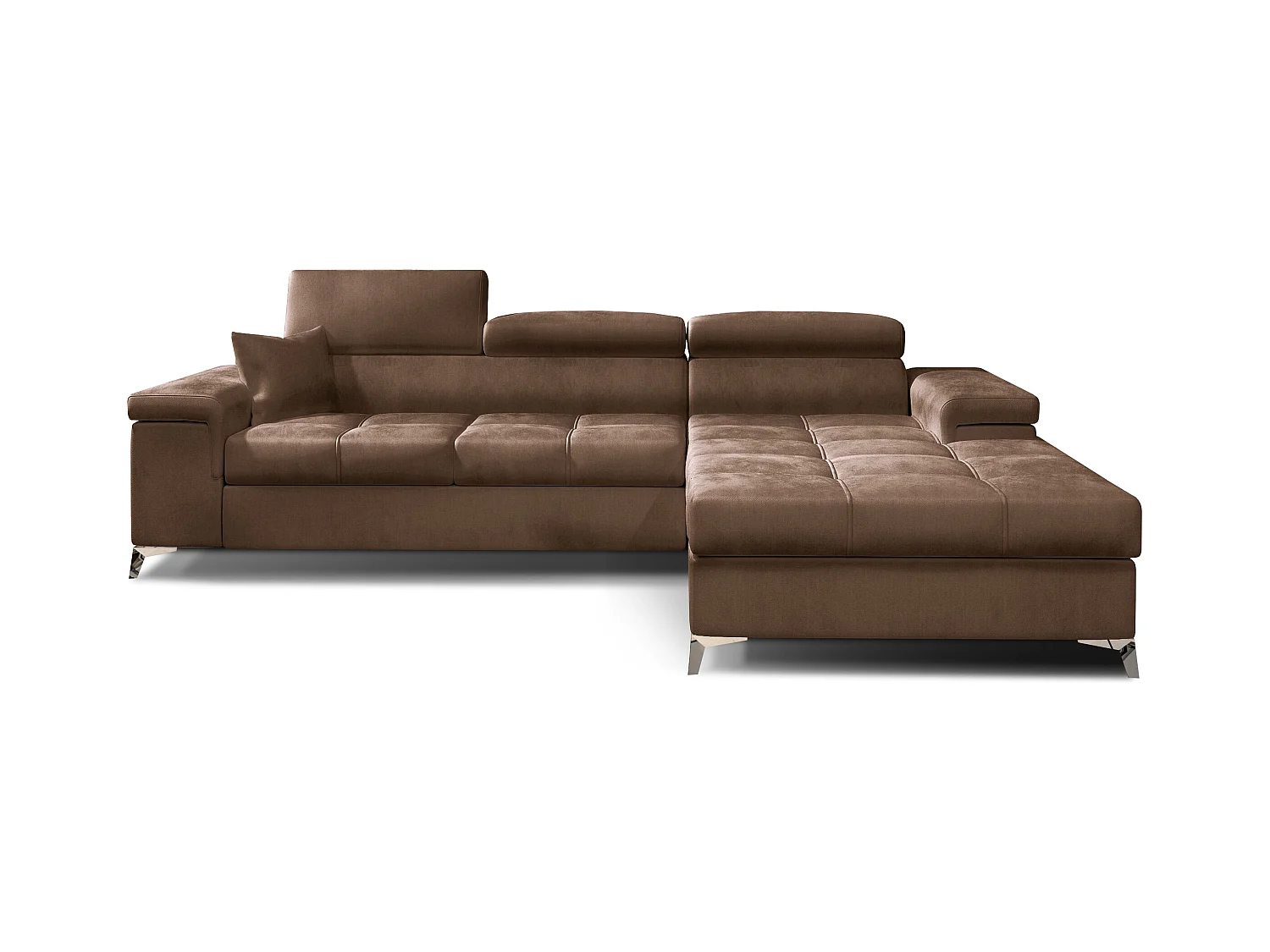Canapé angle droit convertible velours marron clair avec appuis-tête réglables Rikaro 280cm