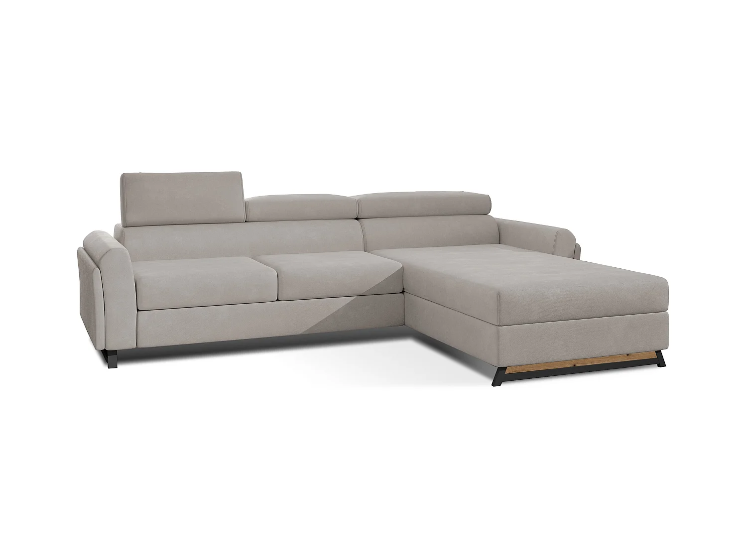 Canapé angle droit convertible velours beige clair avec appuis-tête réglables Mazerali 300cm
