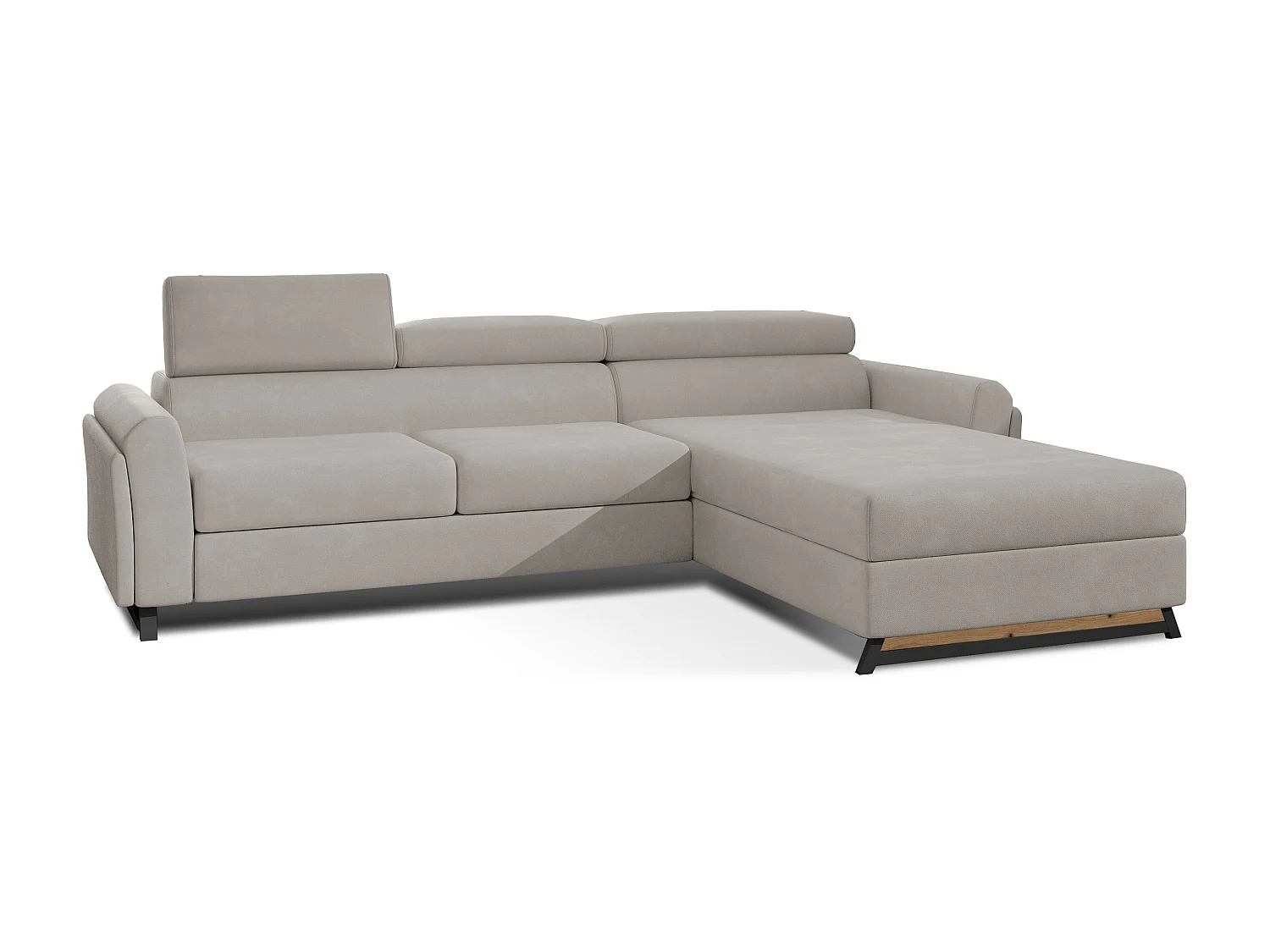 Canapé angle droit convertible velours beige clair avec appuis-tête réglables Mazerali 300cm