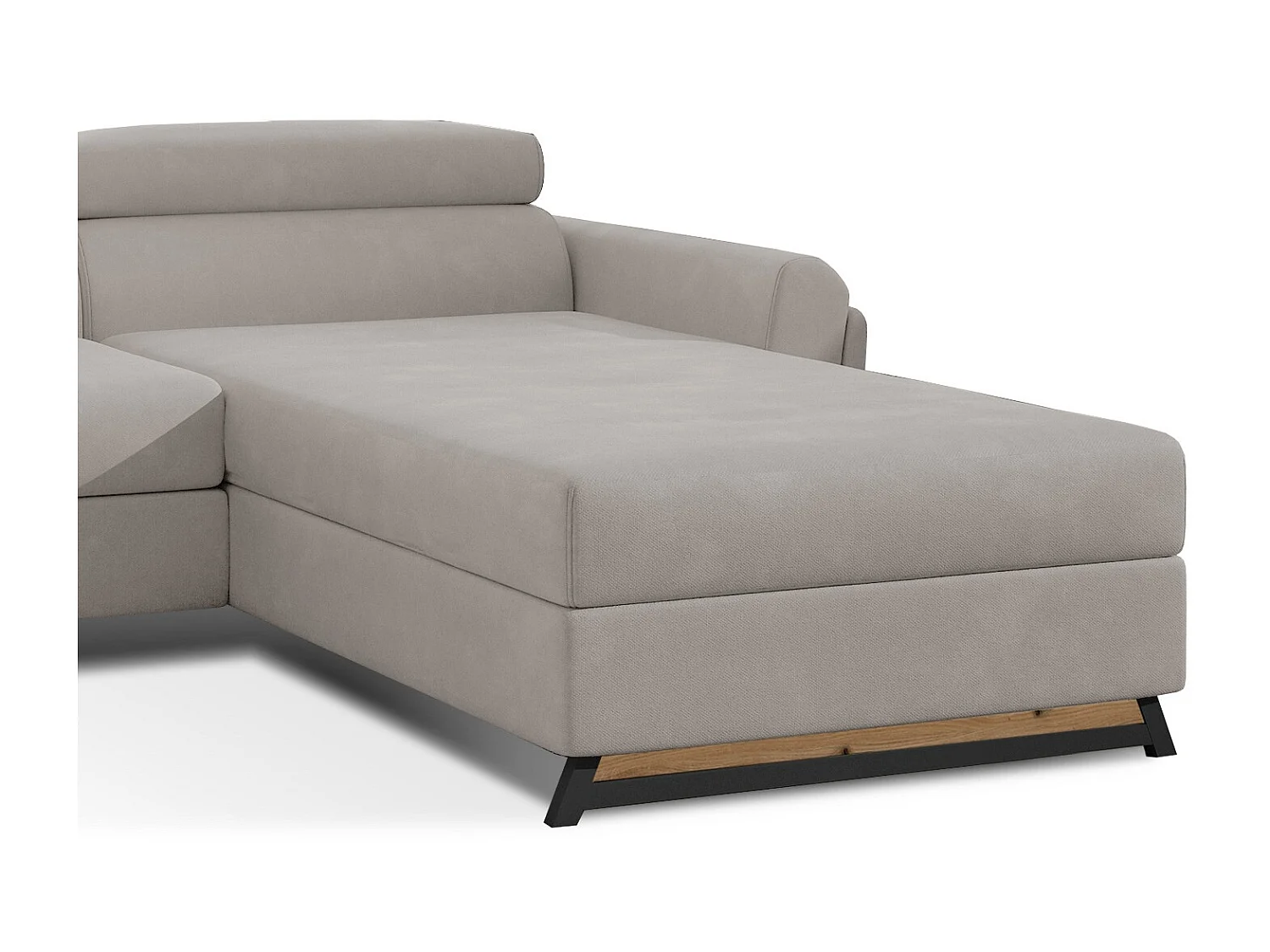 Canapé angle droit convertible velours beige clair avec appuis-tête réglables Mazerali 300cm