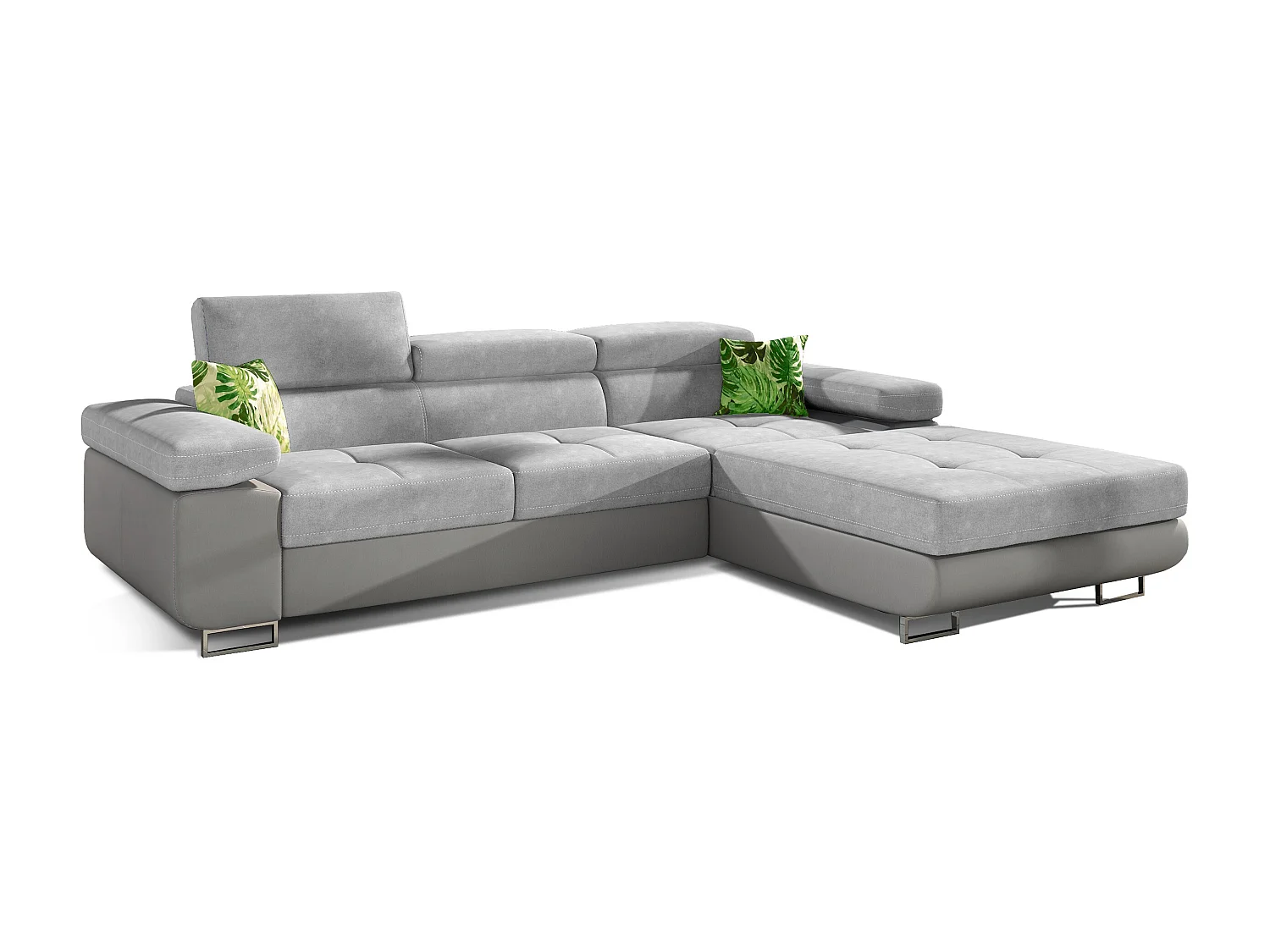 Canapé convertible d'angle droit tissu gris et simili gris Wile 280cm