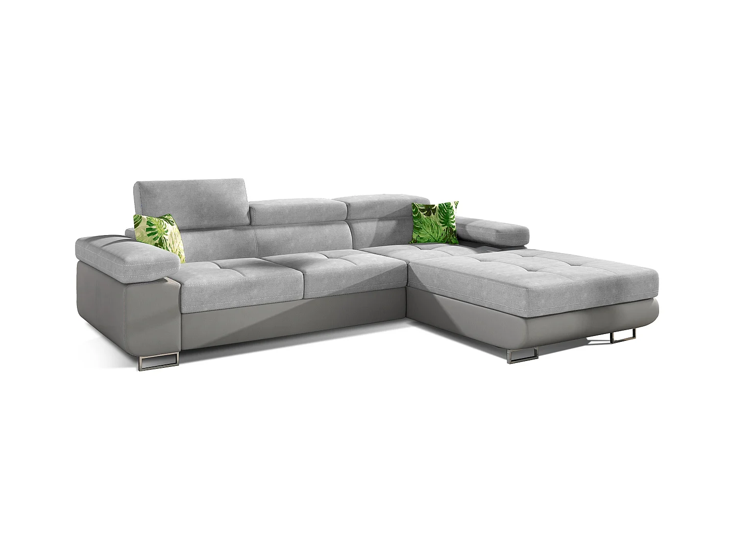 Canapé convertible d'angle droit tissu gris et simili gris Wile 280cm