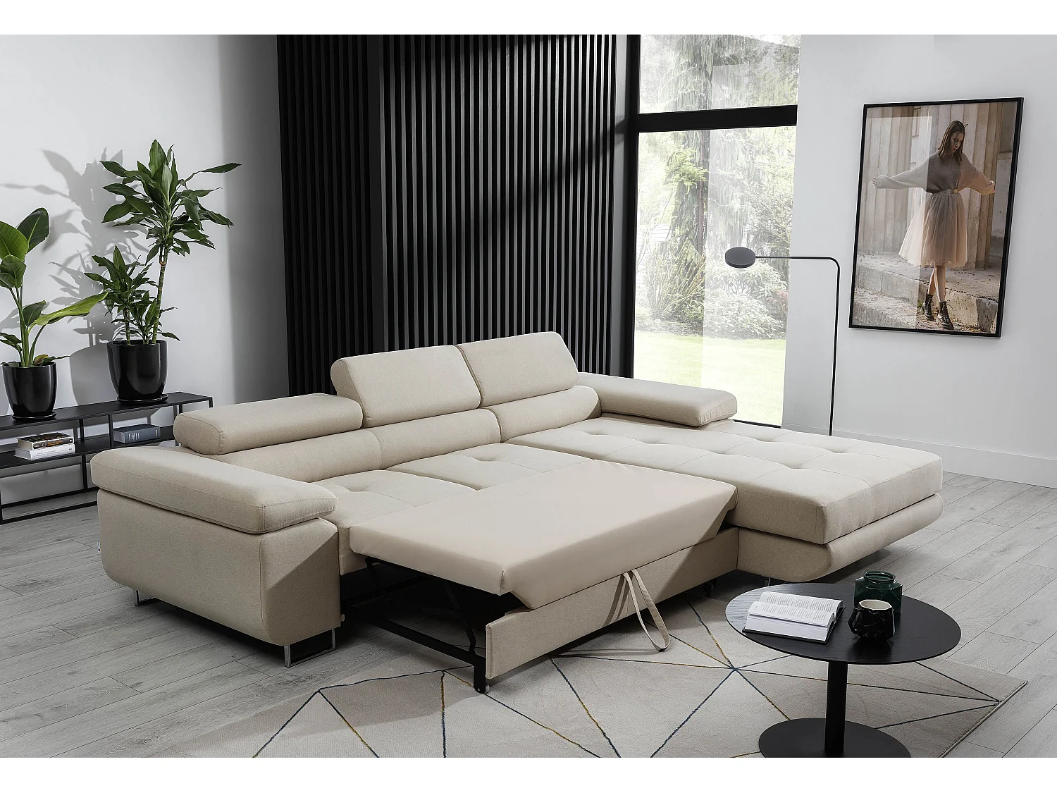 Canapé convertible d'angle droit tissu gris et simili gris Wile 280cm