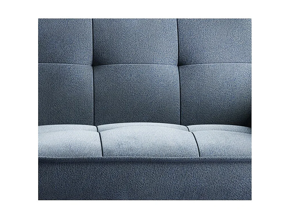 Canapé convertible 3 places tissu bleu clair capitonné et pieds bois noir Bizza 220cm