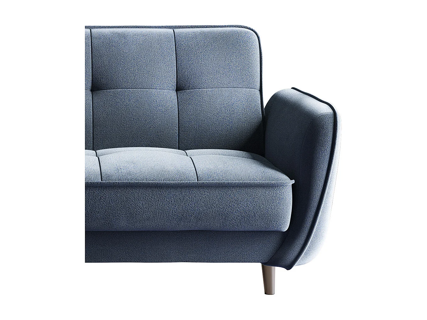 Canapé convertible 3 places tissu bleu clair capitonné et pieds bois noir Bizza 220cm