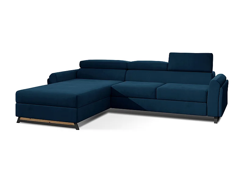 Canapé angle gauche convertible velours bleu foncé avec appuis-tête réglables Mazerali 300cm