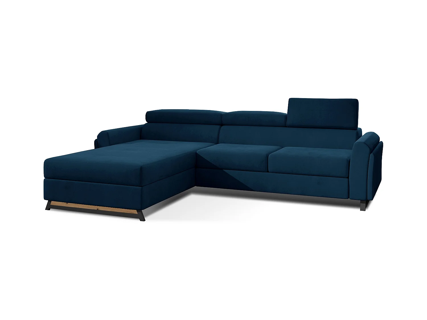 Canapé angle gauche convertible velours bleu foncé avec appuis-tête réglables Mazerali 300cm