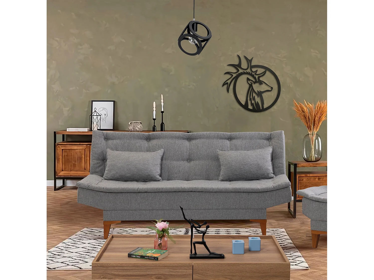 Canapé lit clic clac 3 places tissu gris clair Sanko