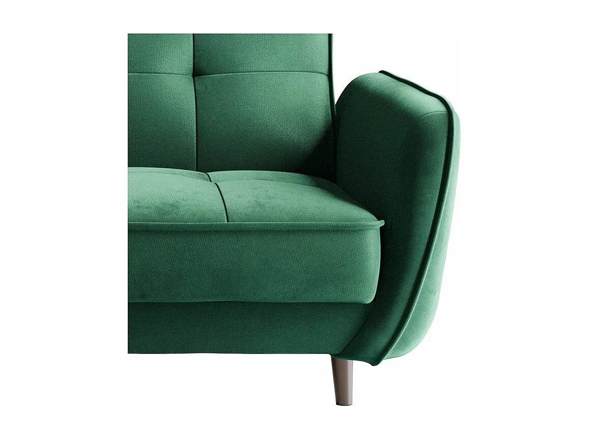 Canapé convertible 3 places tissu vert capitonné et pieds bois noir Bizza 220cm