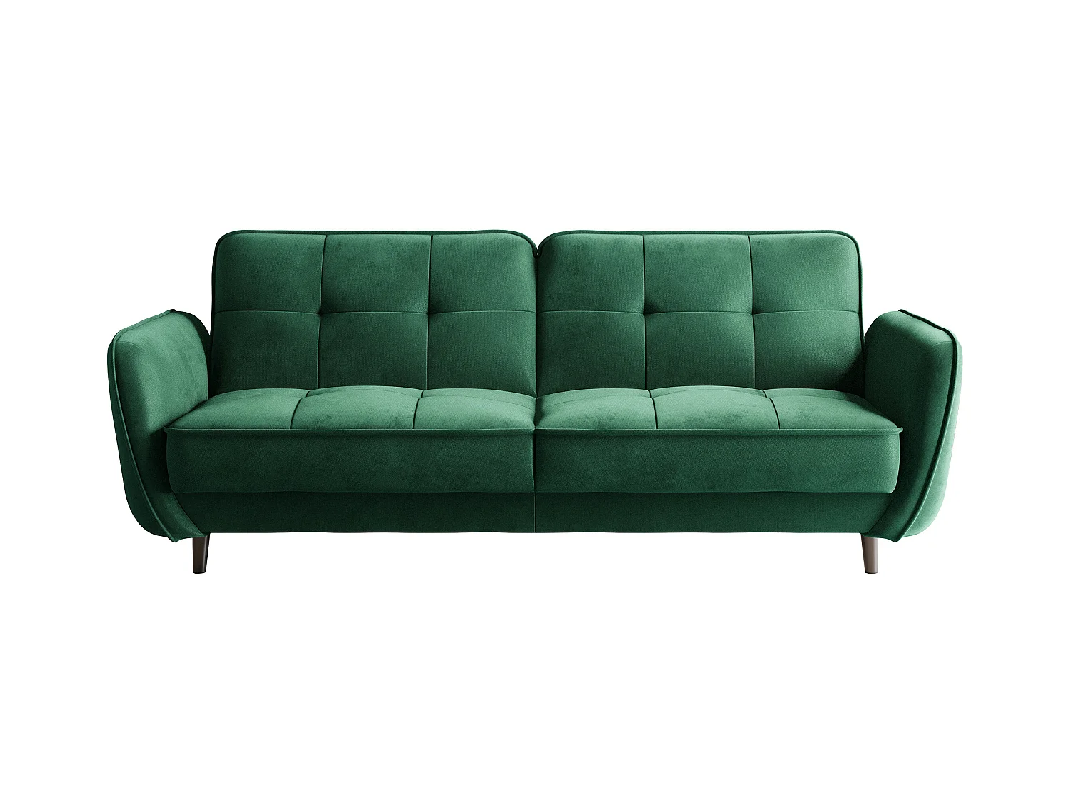 Canapé convertible 3 places tissu vert capitonné et pieds bois noir Bizza 220cm