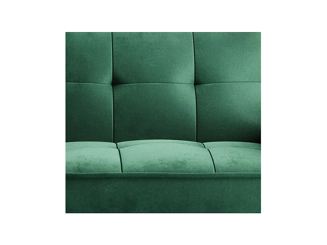 Canapé convertible 3 places tissu vert capitonné et pieds bois noir Bizza 220cm