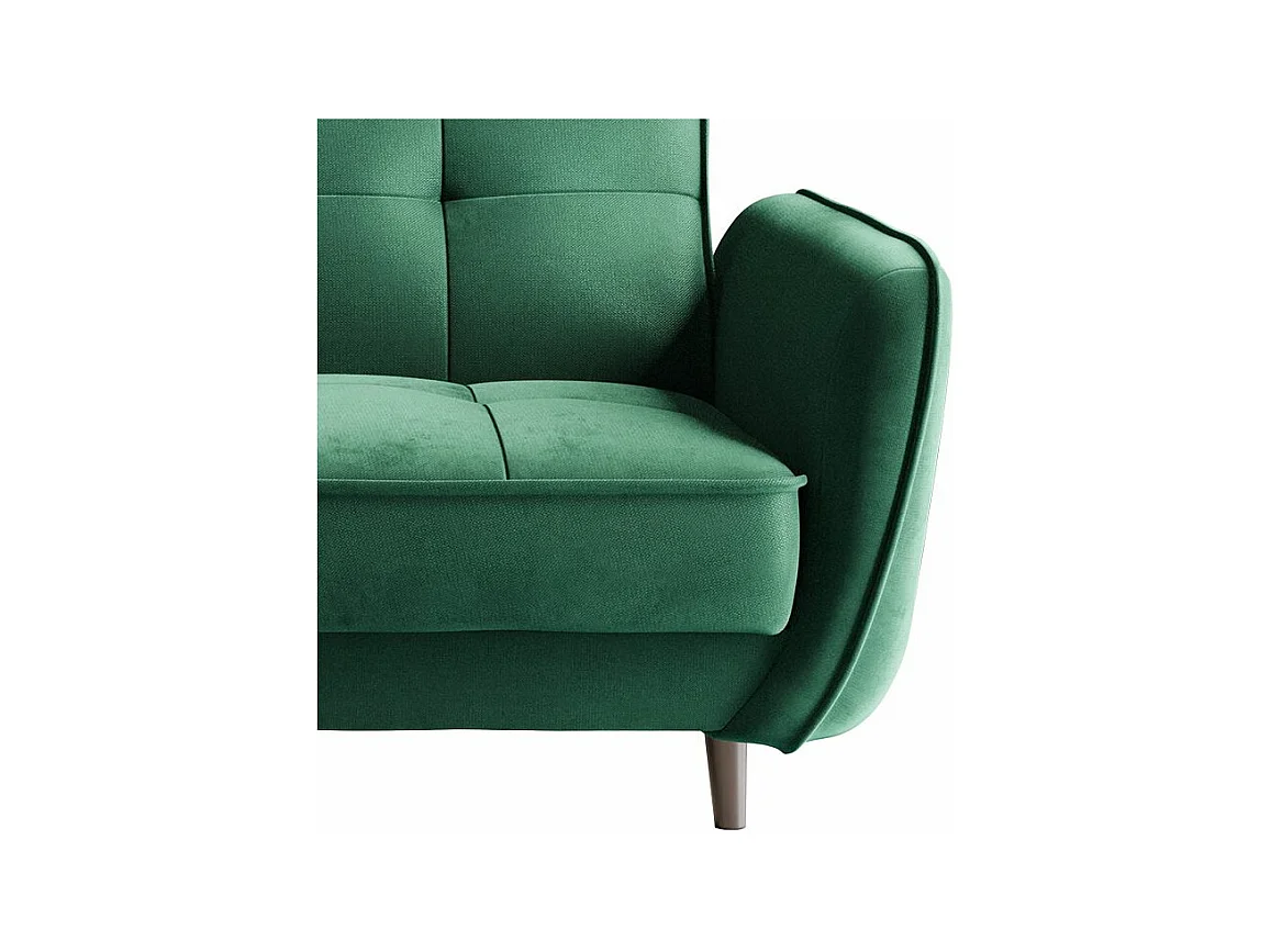 Canapé convertible 3 places tissu vert capitonné et pieds bois noir Bizza 220cm