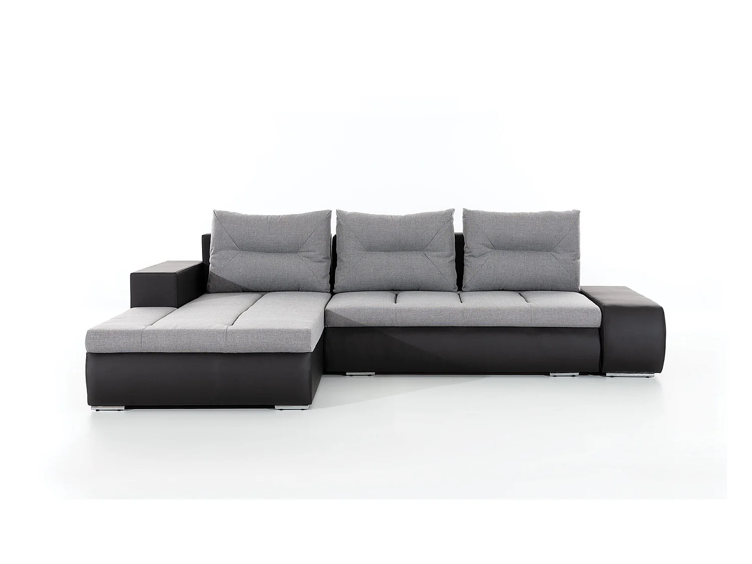 Waker zwarte imitatieleren hoekbank links 275 cm