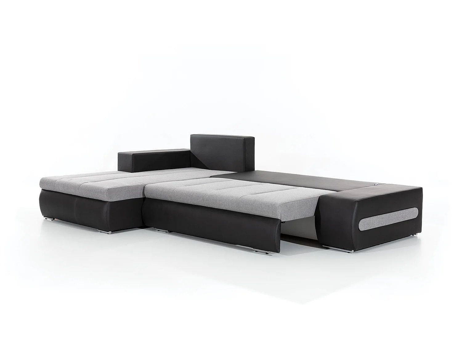 Waker zwarte imitatieleren hoekbank links 275 cm