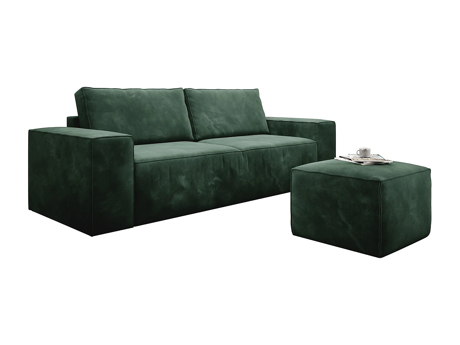 Grand canapé convertible en velours WILACE - Confort moderne et élégant-Vert épinard