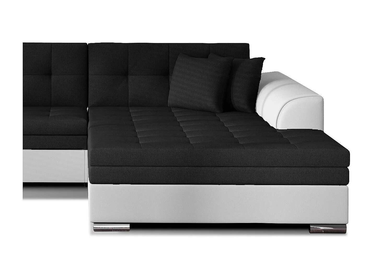 Canapé d'angle droit convertible 4 places tissu noir et simili blanc Looka 295cm