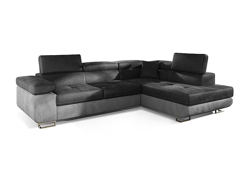 Canapé d'angle droit convertible velours gris clair et gris foncé Marka 275cm