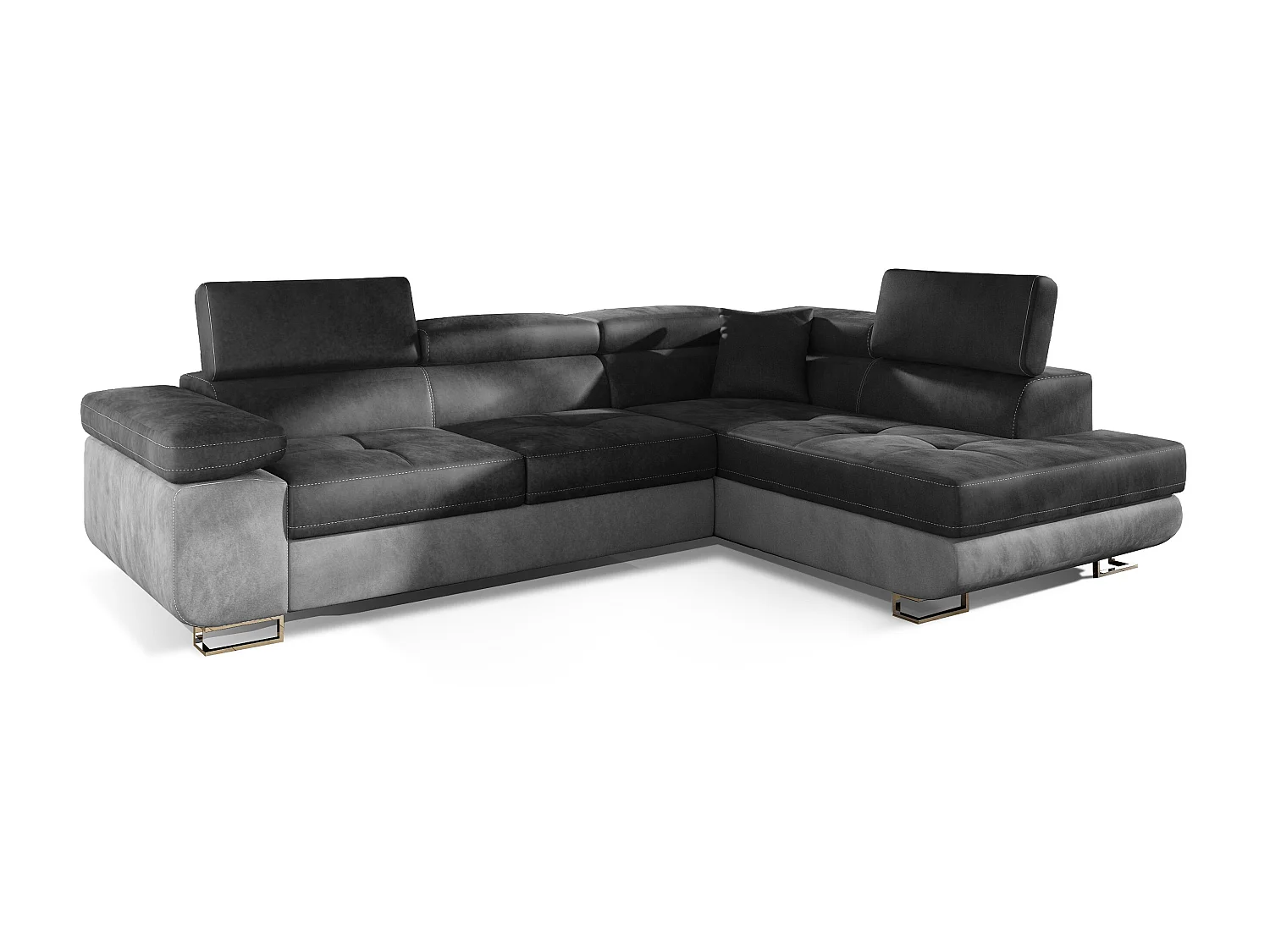 Canapé d'angle droit convertible velours gris clair et gris foncé Marka 275cm