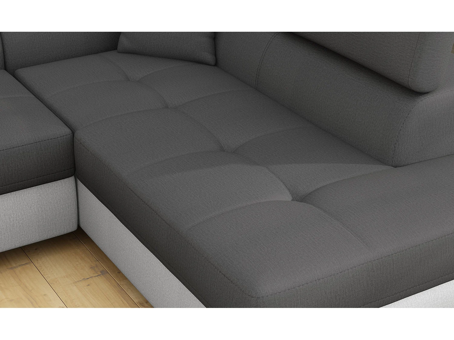 Sofá esquinero convertible en terciopelo con reposacabezas elevables - Colección Marka-Gris/Gris oscuro-Ángulos rectos