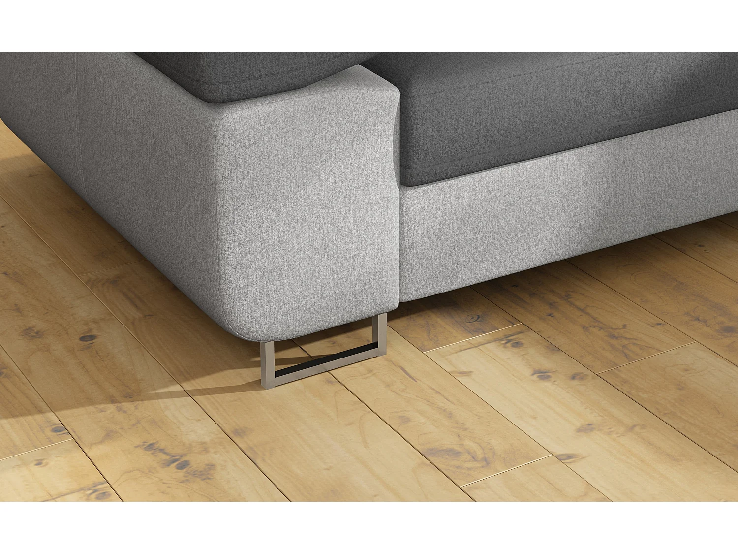 Sofá esquinero convertible en terciopelo con reposacabezas elevables - Colección Marka-Gris/Gris oscuro-Ángulos rectos