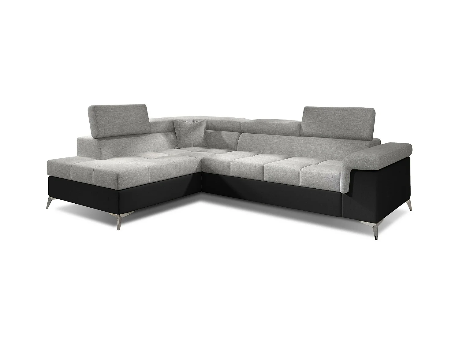 Canapé d'angle gauche convertible tissu gris clair et simili noir Marido 275cm
