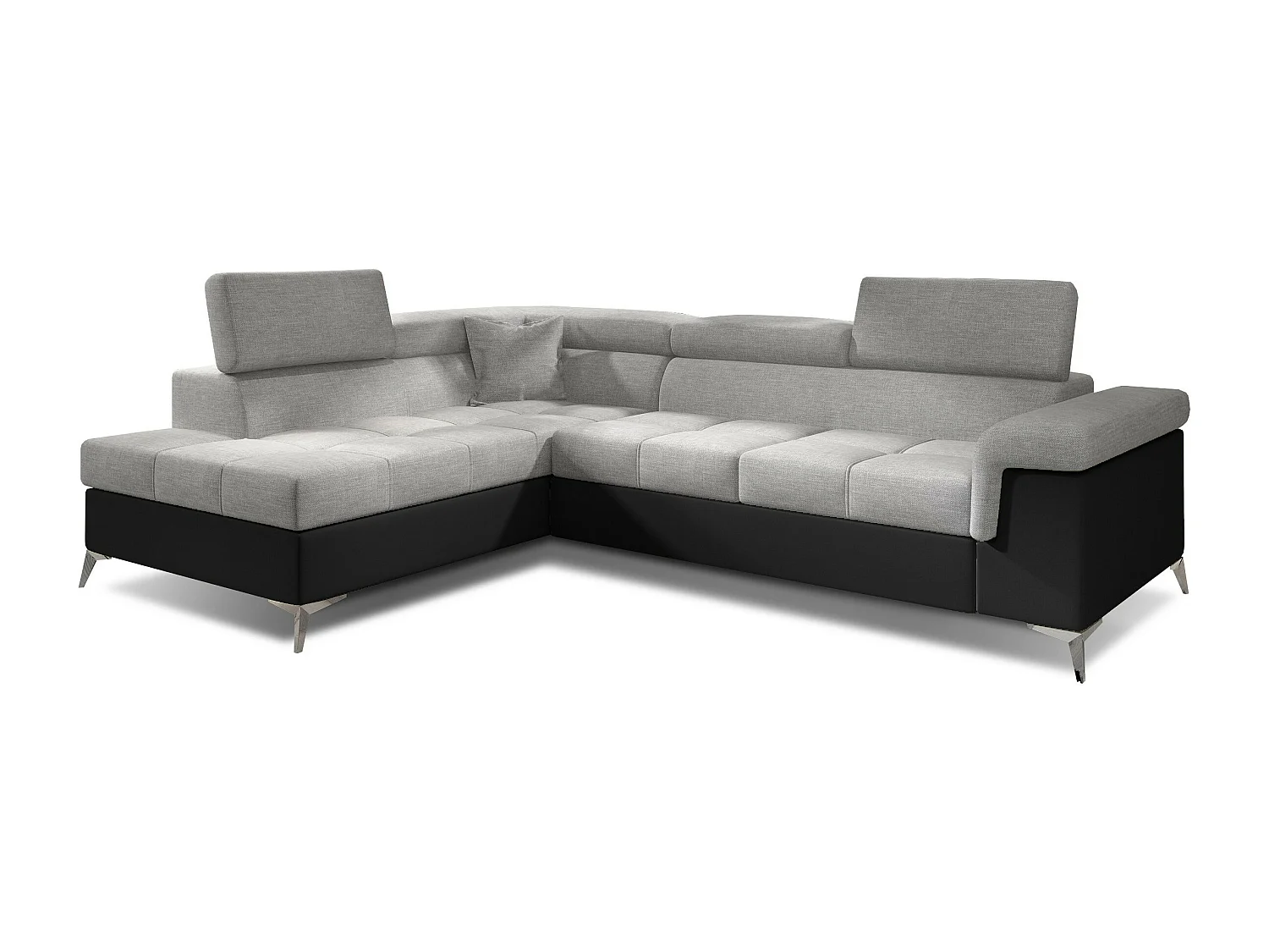 Canapé d'angle gauche convertible tissu gris clair et simili noir Marido 275cm