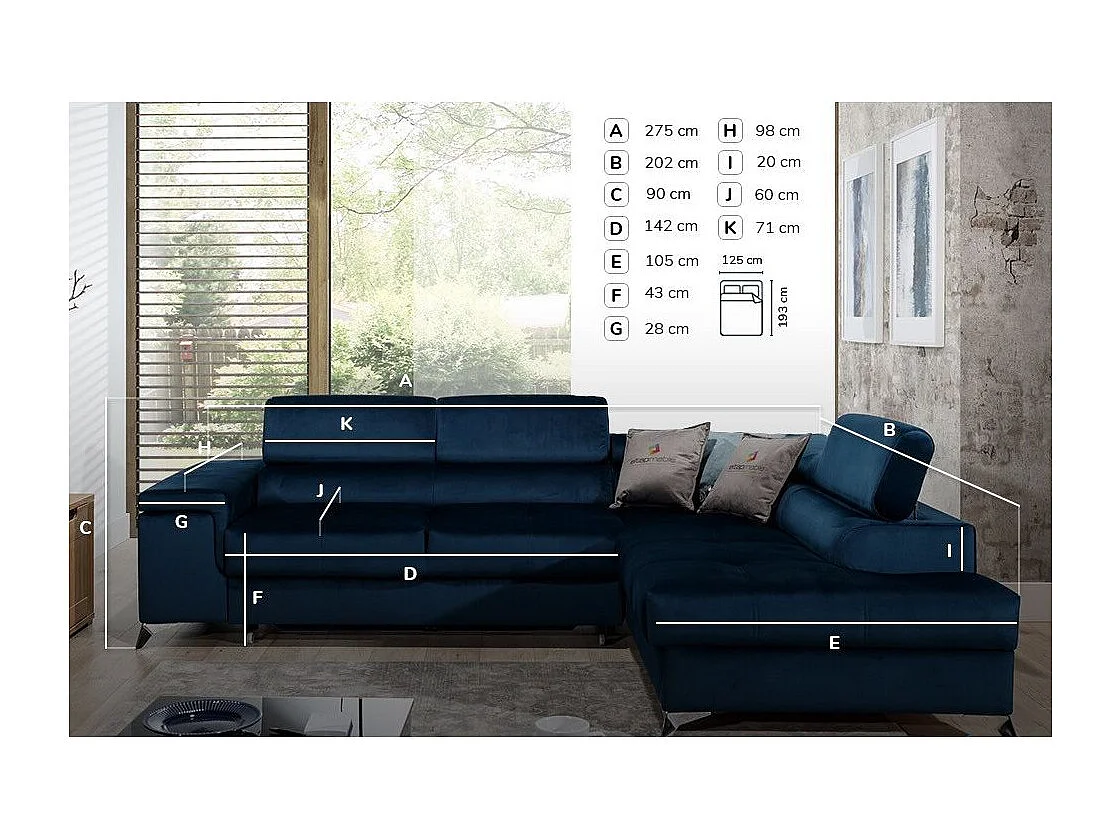 Canapé d'angle gauche convertible tissu gris clair et simili noir Marido 275cm