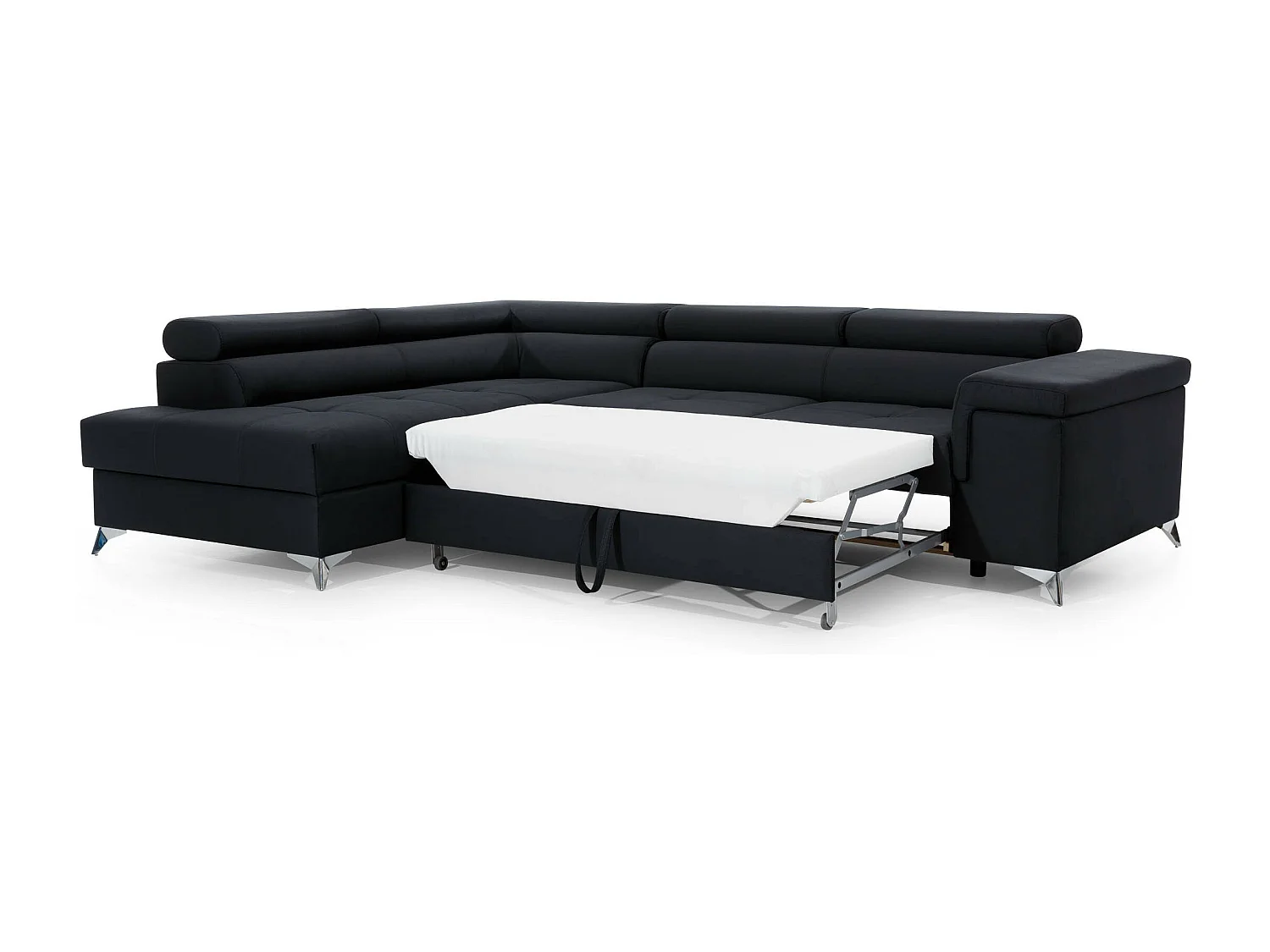 Canapé d'angle gauche convertible tissu gris clair et simili noir Marido 275cm