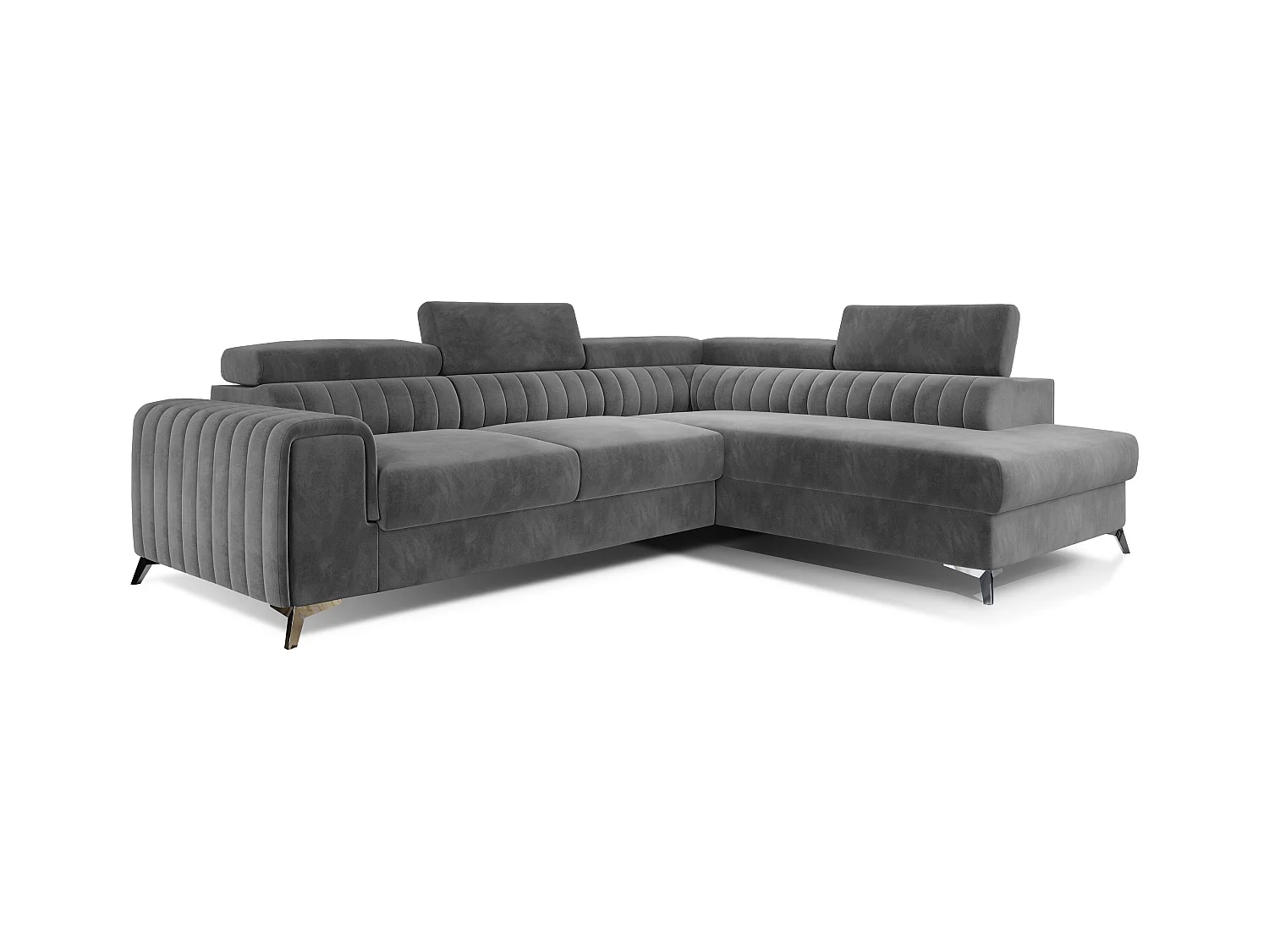 Canapé angle droit convertible avec appuis-tête réglables velours gris foncé Lozan 275cm