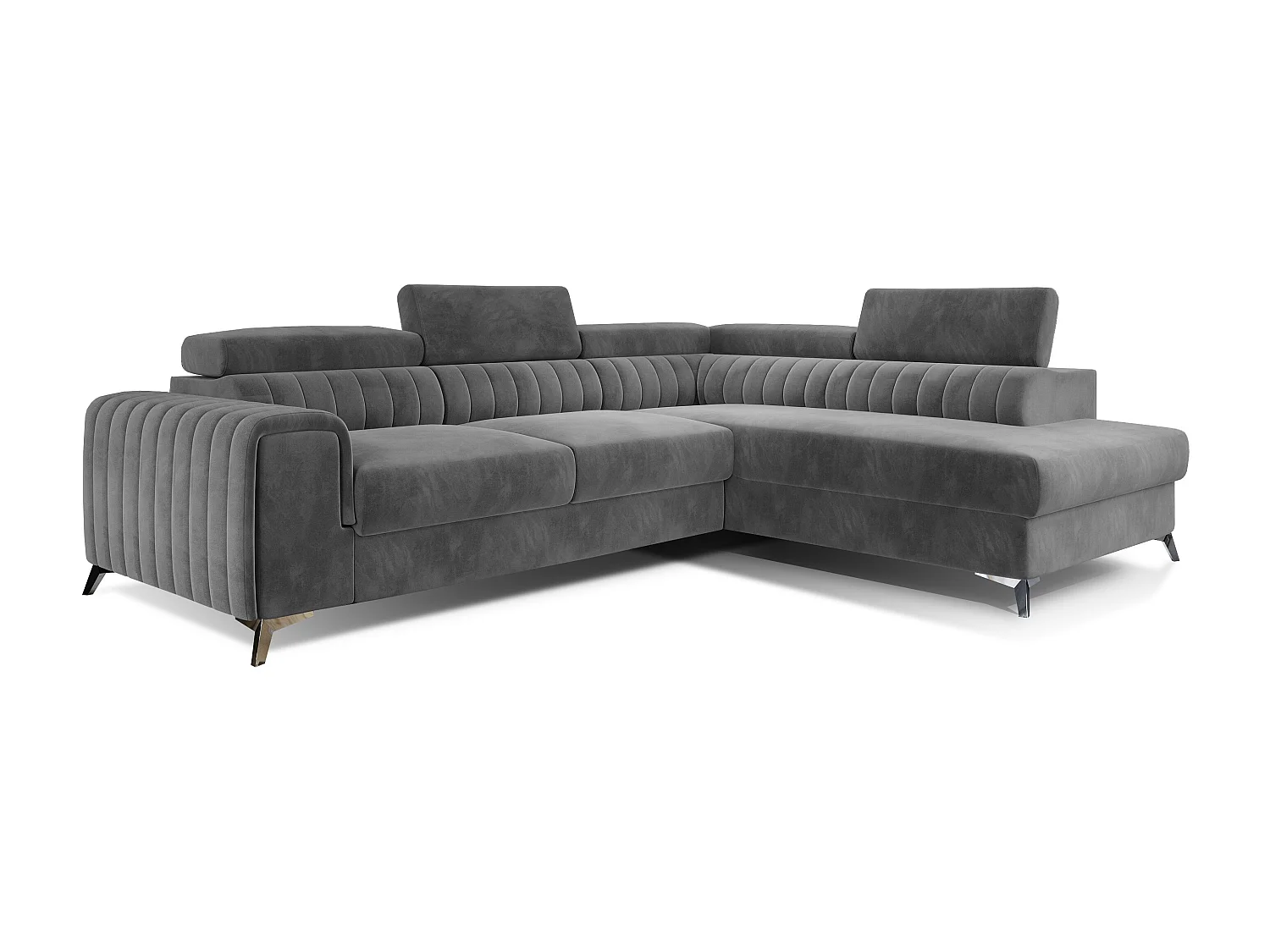 Canapé angle droit convertible avec appuis-tête réglables velours gris foncé Lozan 275cm