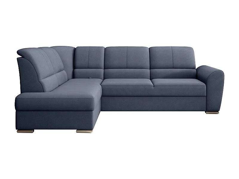 Canapé angle gauche convertible tissu bleu lavande et pieds acier chromé Zabor 270cm