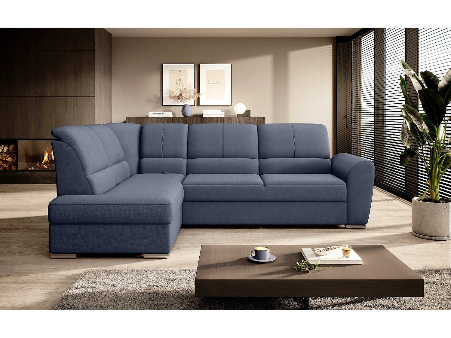 Converteerbare hoekbank links in lavendelblauwe stof en chroomstalen poten Zabor 270 cm