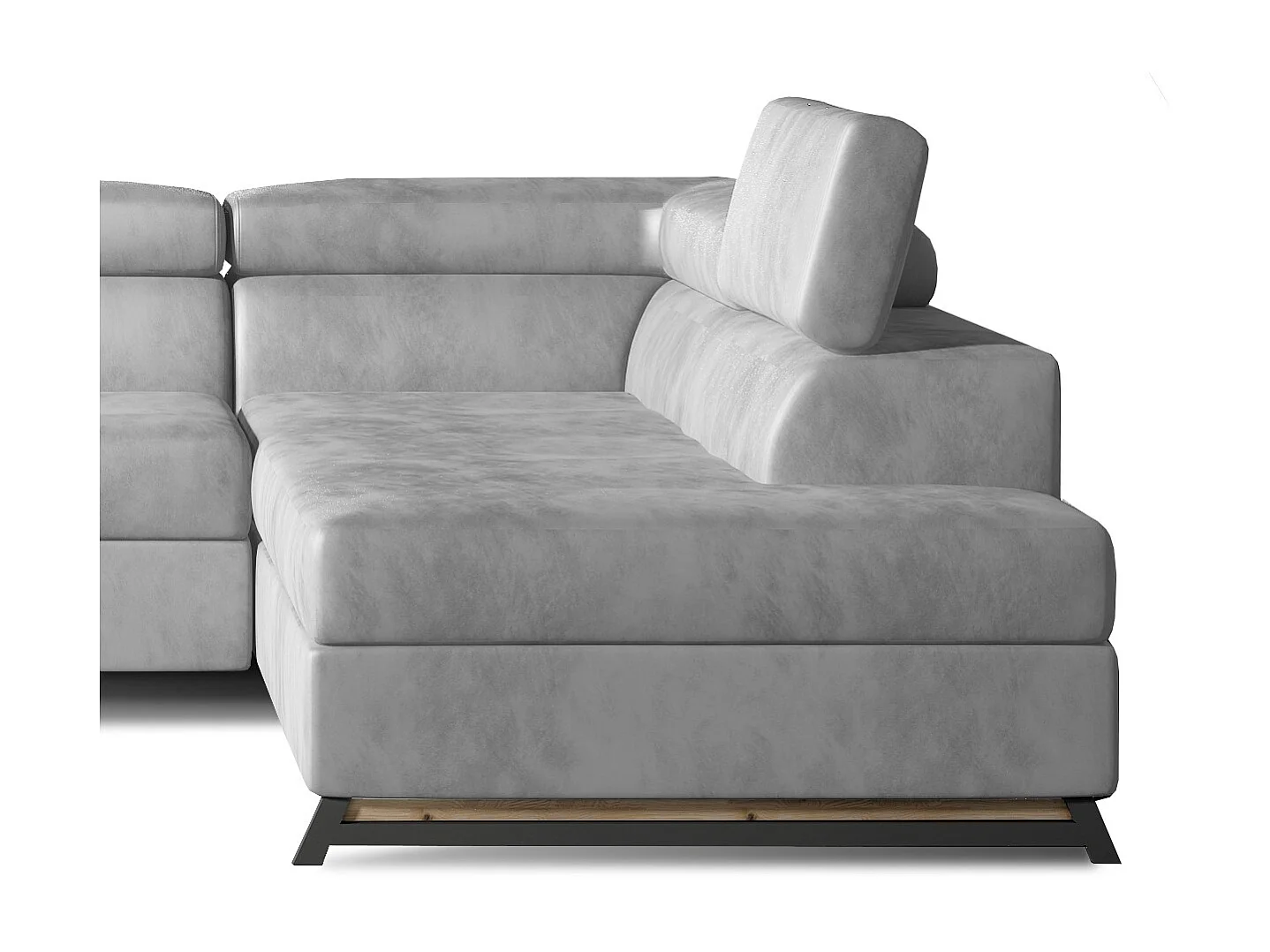 Canapé angle droit convertible velours gris clair avec têtières réglables Nikos 265cm