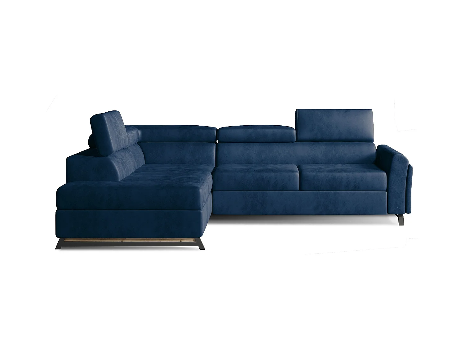 Canapé angle gauche convertible velours bleu foncé avec têtières réglables Nikos 265cm