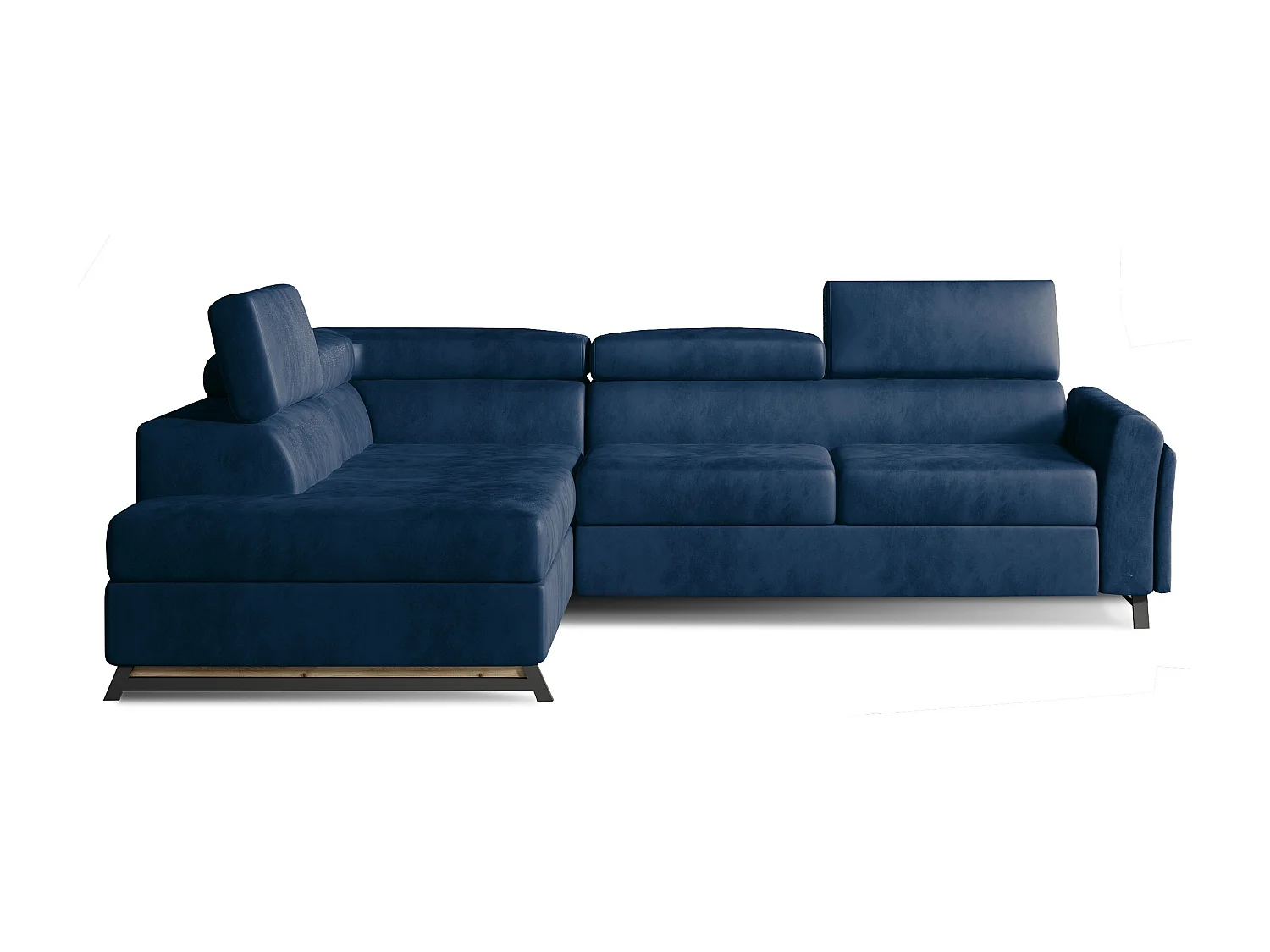 Canapé angle gauche convertible velours bleu foncé avec têtières réglables Nikos 265cm