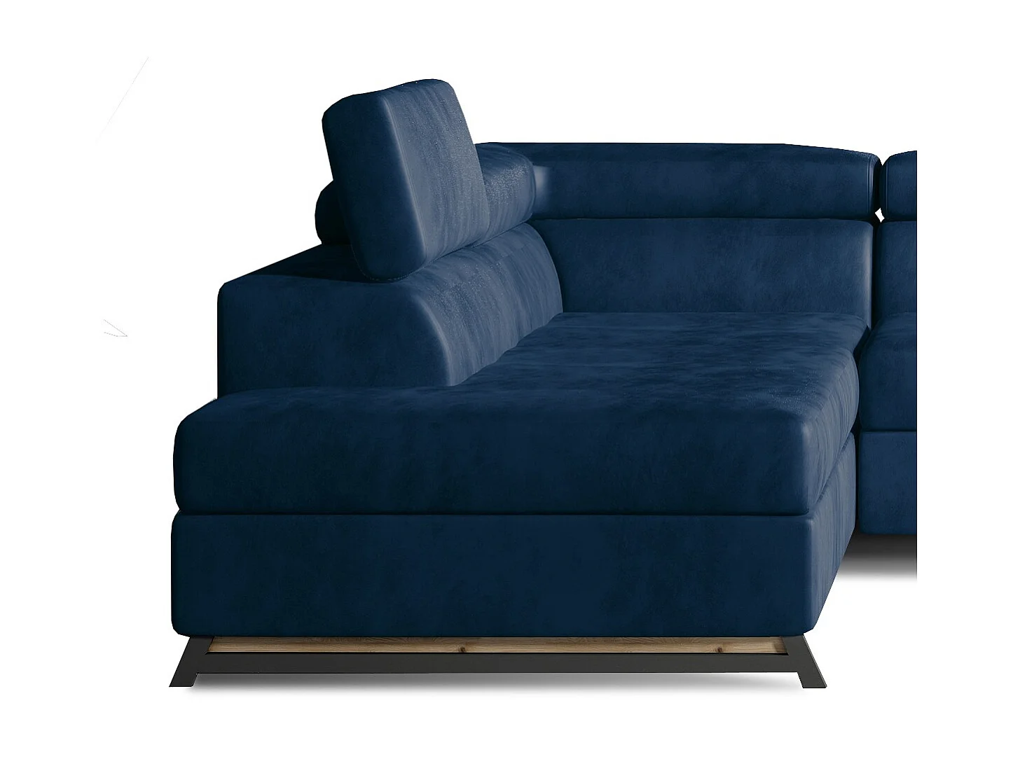 Canapé angle gauche convertible velours bleu foncé avec têtières réglables Nikos 265cm