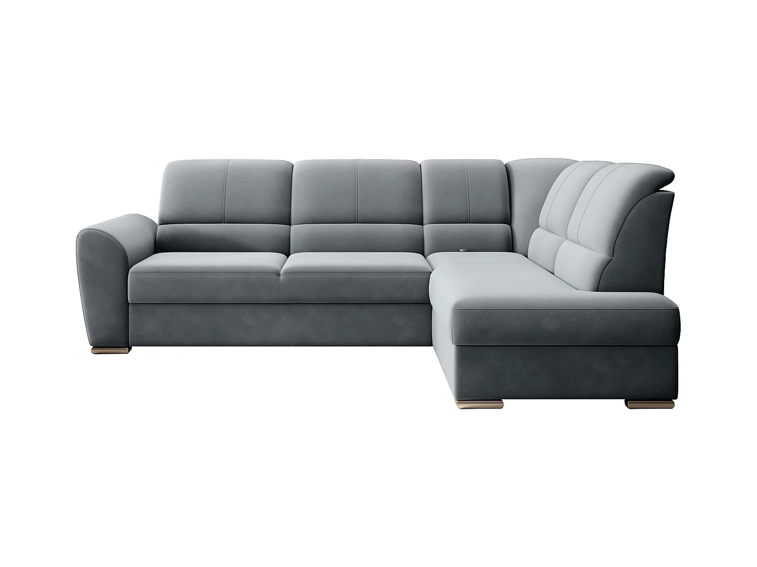Canapé angle droit convertible velours gris et pieds acier chromé Zabor 270cm