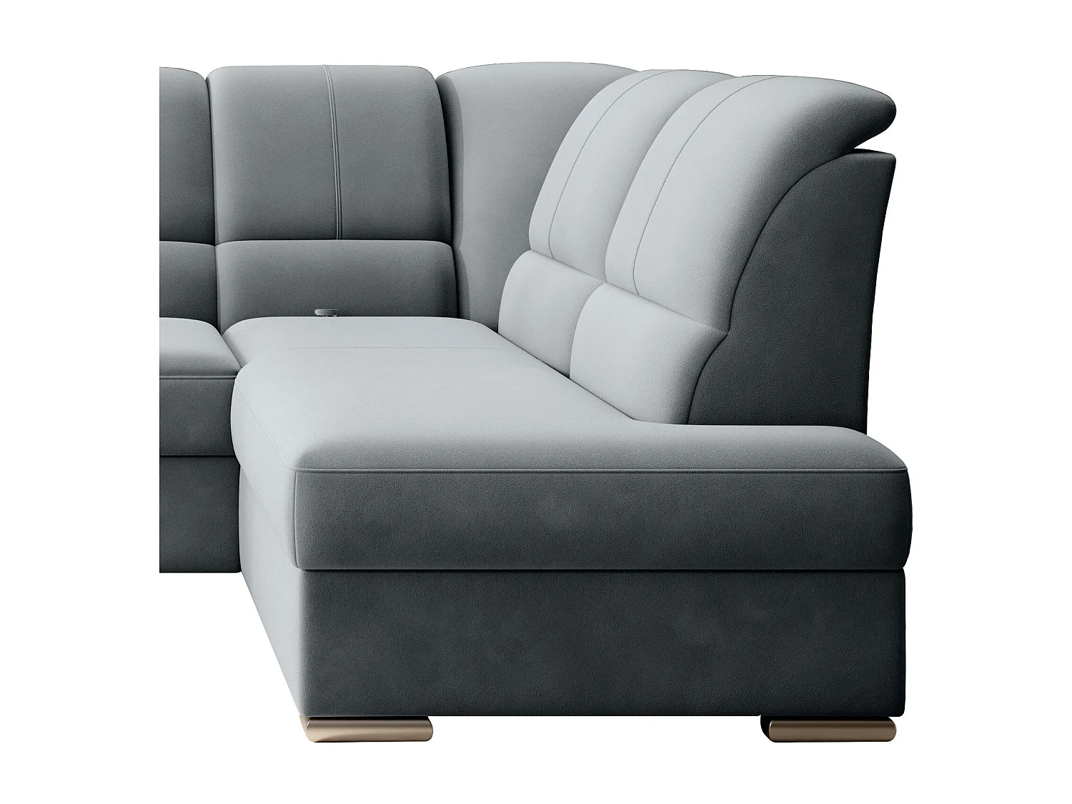 Canapé angle droit convertible velours gris et pieds acier chromé Zabor 270cm