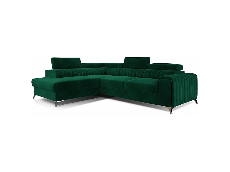 Canapé angle gauche convertible avec appuis-tête réglables velours vert foncé Lozan 275cm