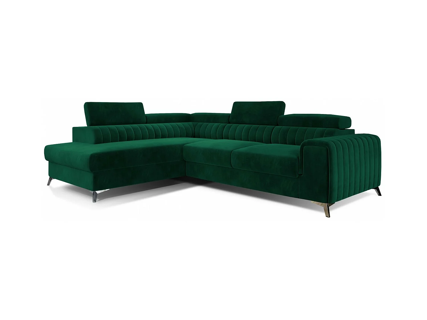 Canapé angle gauche convertible avec appuis-tête réglables velours vert foncé Lozan 275cm