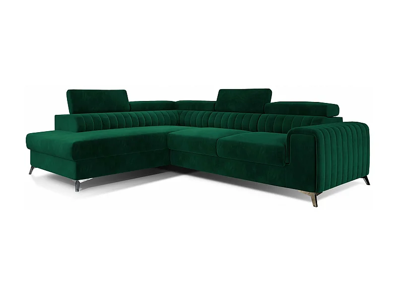 Canapé angle gauche convertible avec appuis-tête réglables velours vert foncé Lozan 275cm