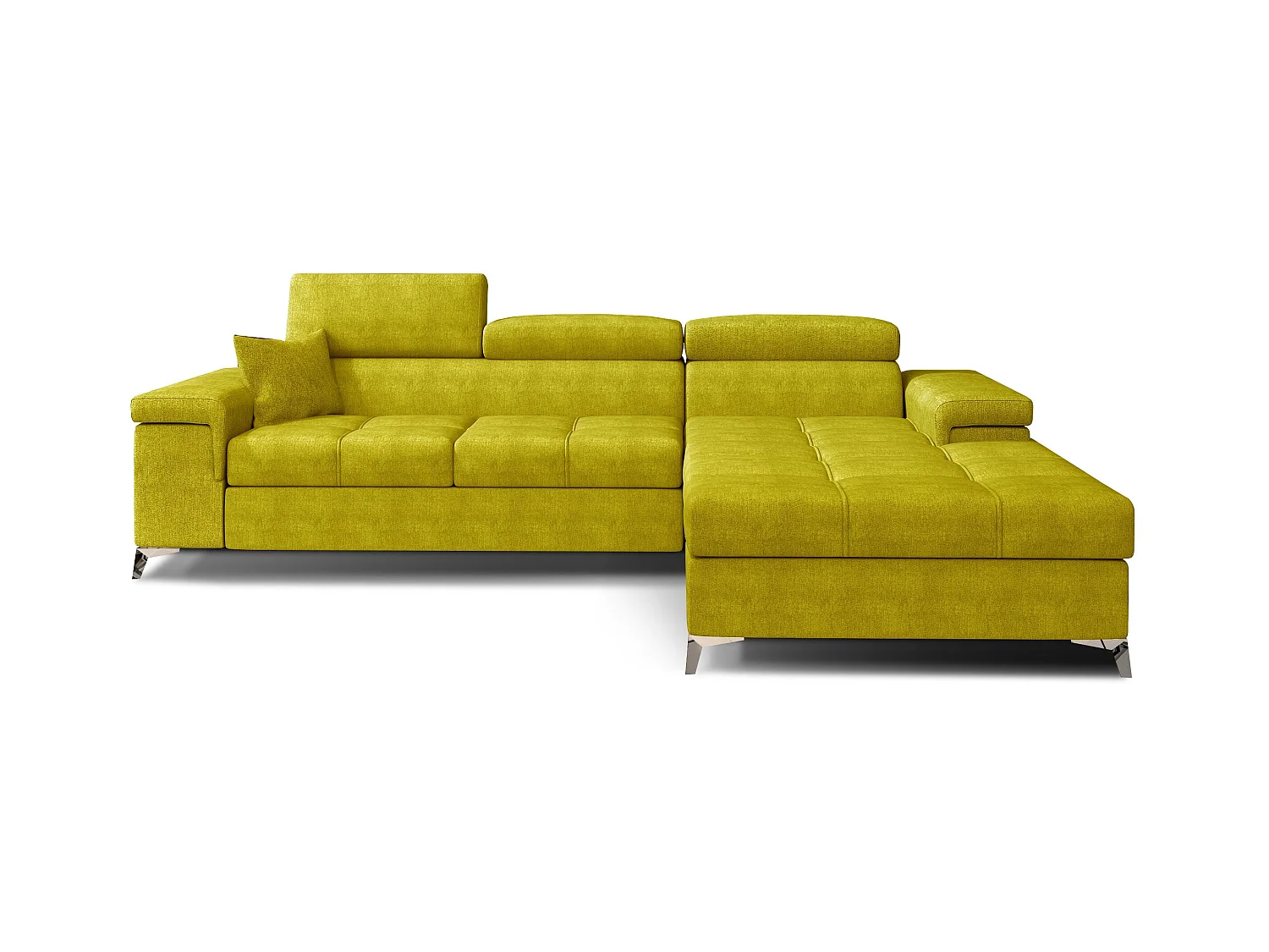 Canapé angle droit convertible tissu jaune avec appuis-tête réglables Rikaro 280cm