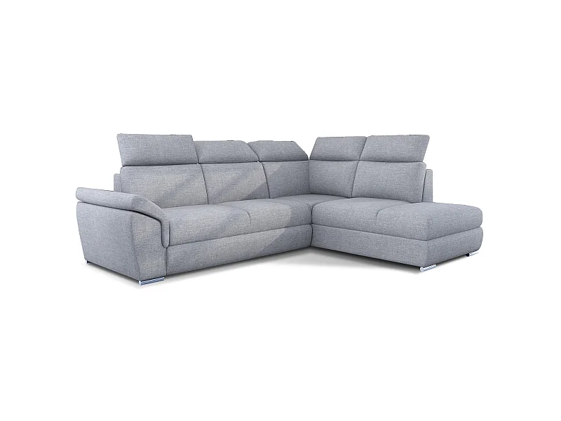 Converteerbare hoekbank rechts in lichtgrijze stof met verstelbare hoofdsteunen Kepita 260 cm