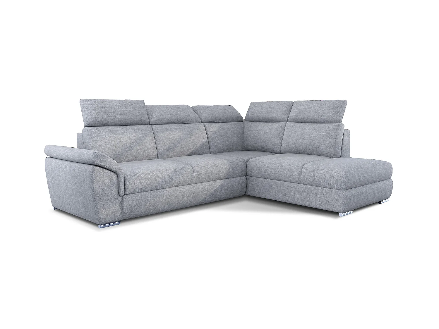 Canapé angle droit convertible tissu gris clair avec appuis-tête réglables Kepita 260cm